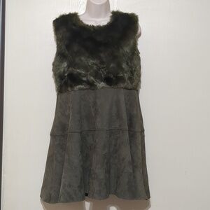 MAAC London Dress Fit & Flare Sleeveless Faux Fur Top Suede Feel Bottom Size L